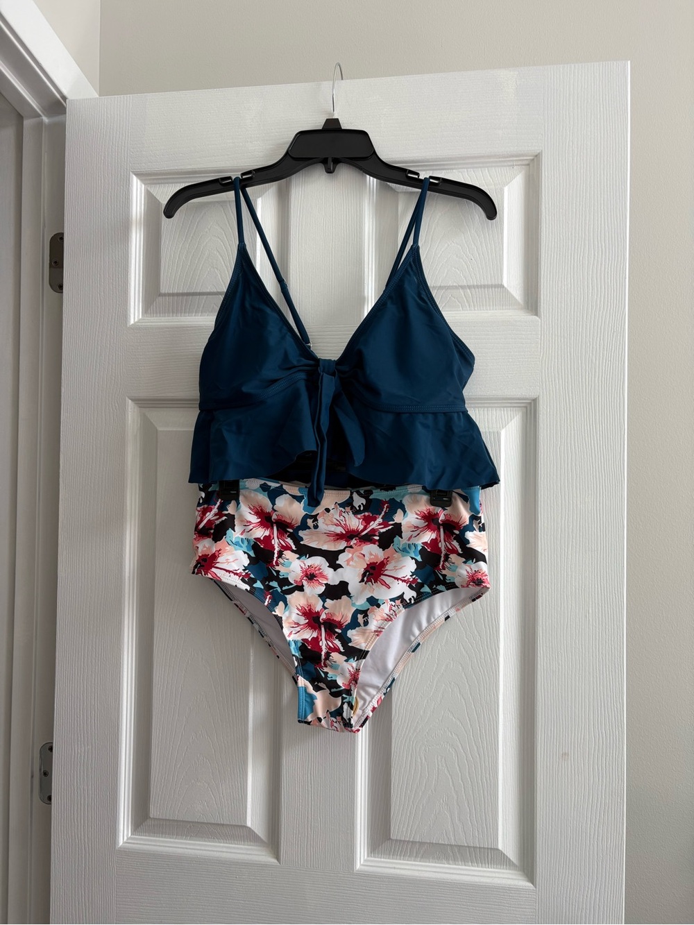 Teal Floral Tankini Swimsuit with Ruffle Tank